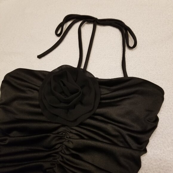 NWT Bodysuit with Rosette Black Halter Tube Top Shirt Ruched Sleeveless XS Gaze - Picture 5 of 13
